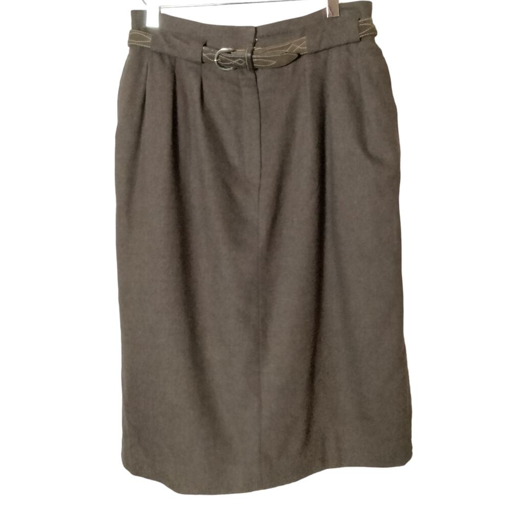 Vintage 80s 90s Anne Klein Sz 8 Brown Wool Belted Pencil Skirt Pleated Western